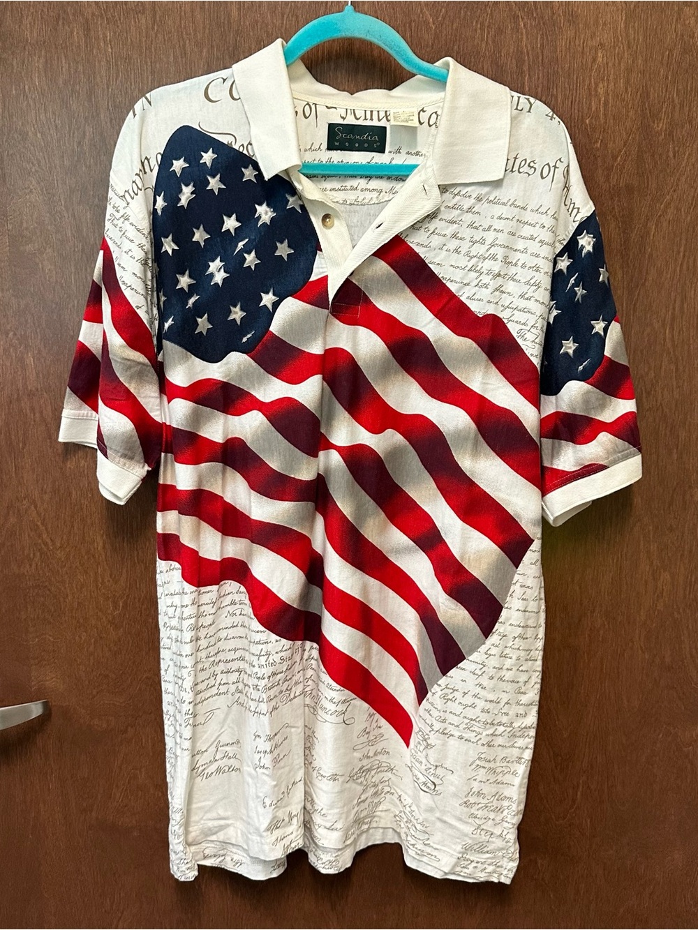 Vintage 90s American Flag Polo Men’s L 100% Cotton USA Patriotic Scandia Woods